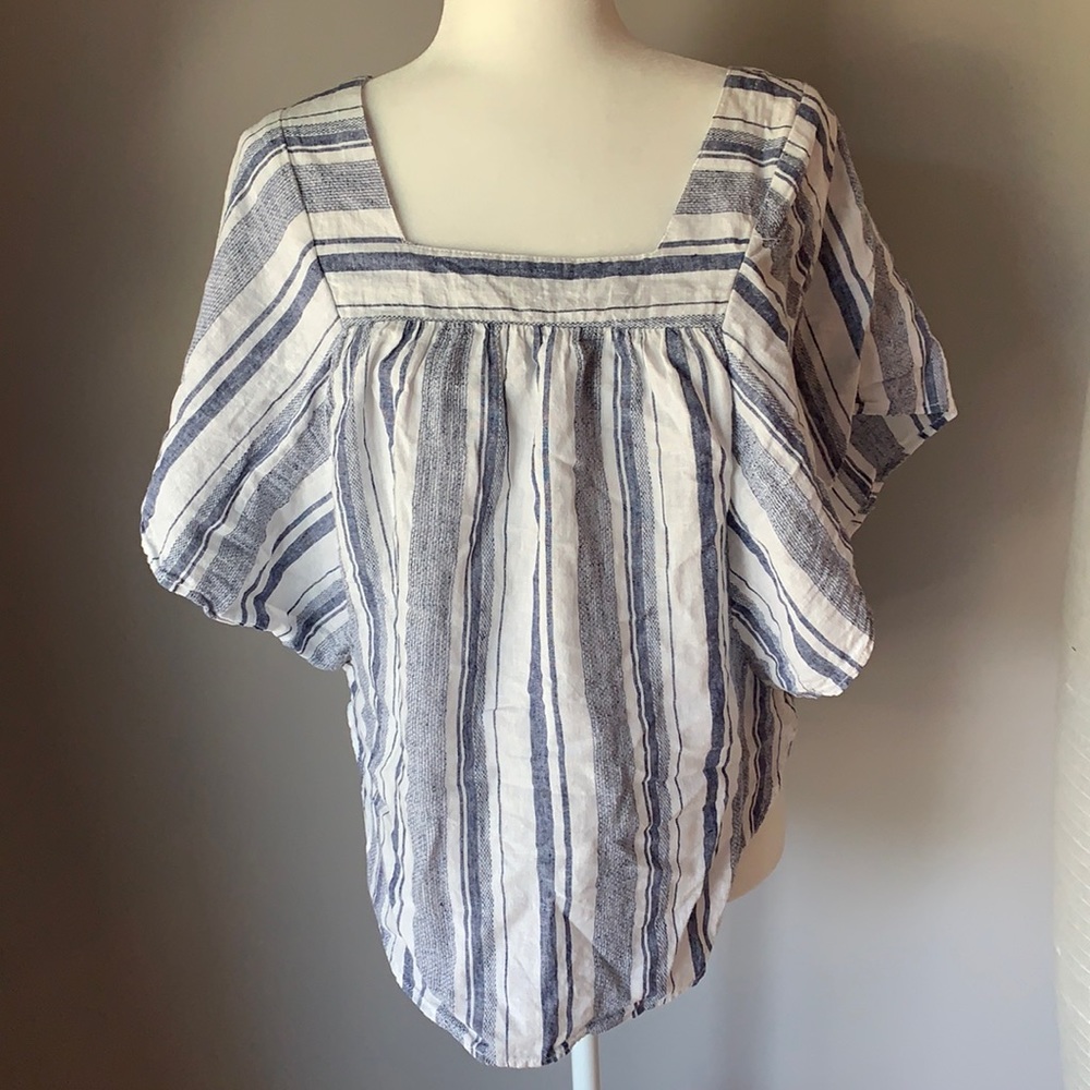 BeachLunchLounge Women’s BOHO Blue/White Linen Blend Top